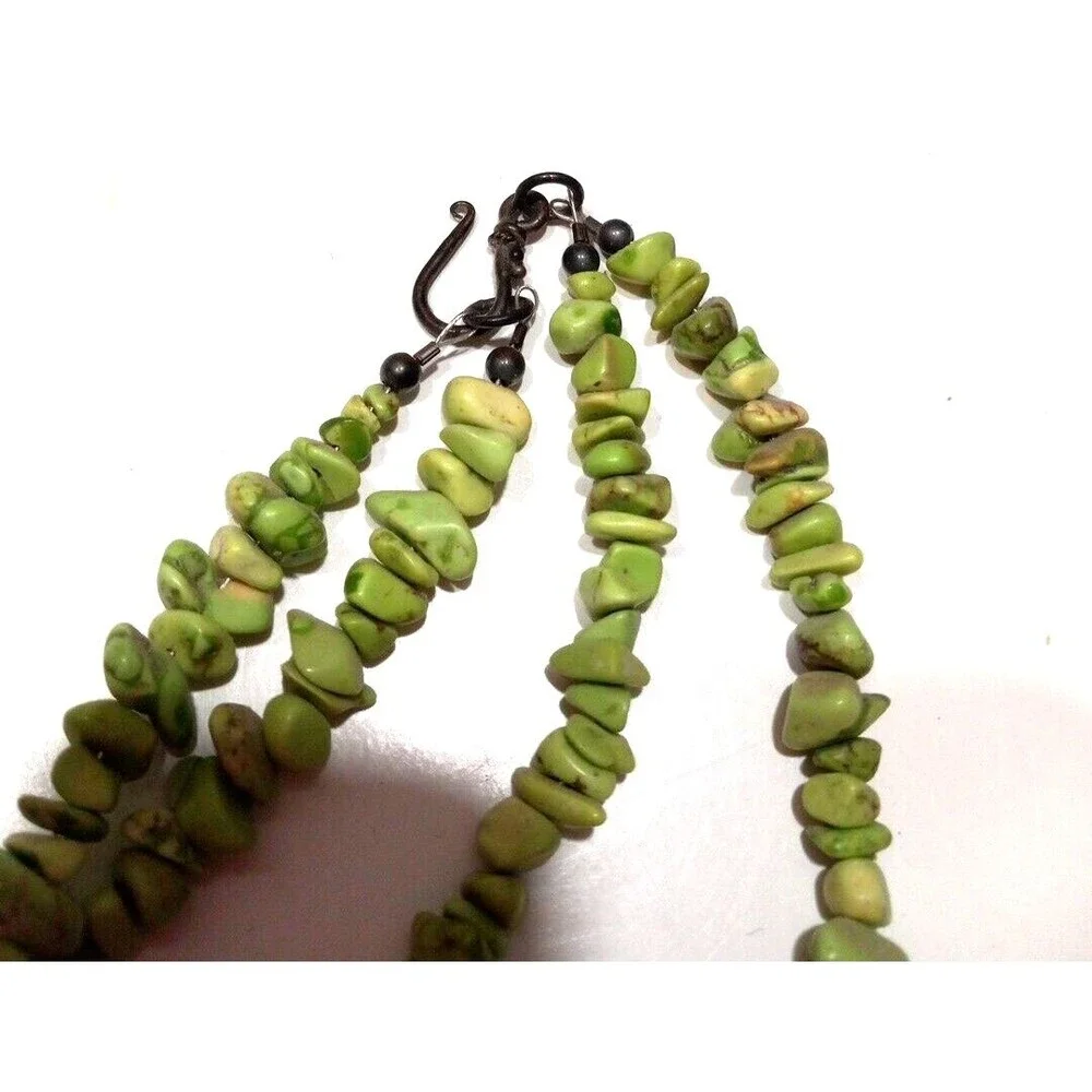 Necklace Shades of Green Double Strand Malachite Chip Bead Hook and Eye Closure
